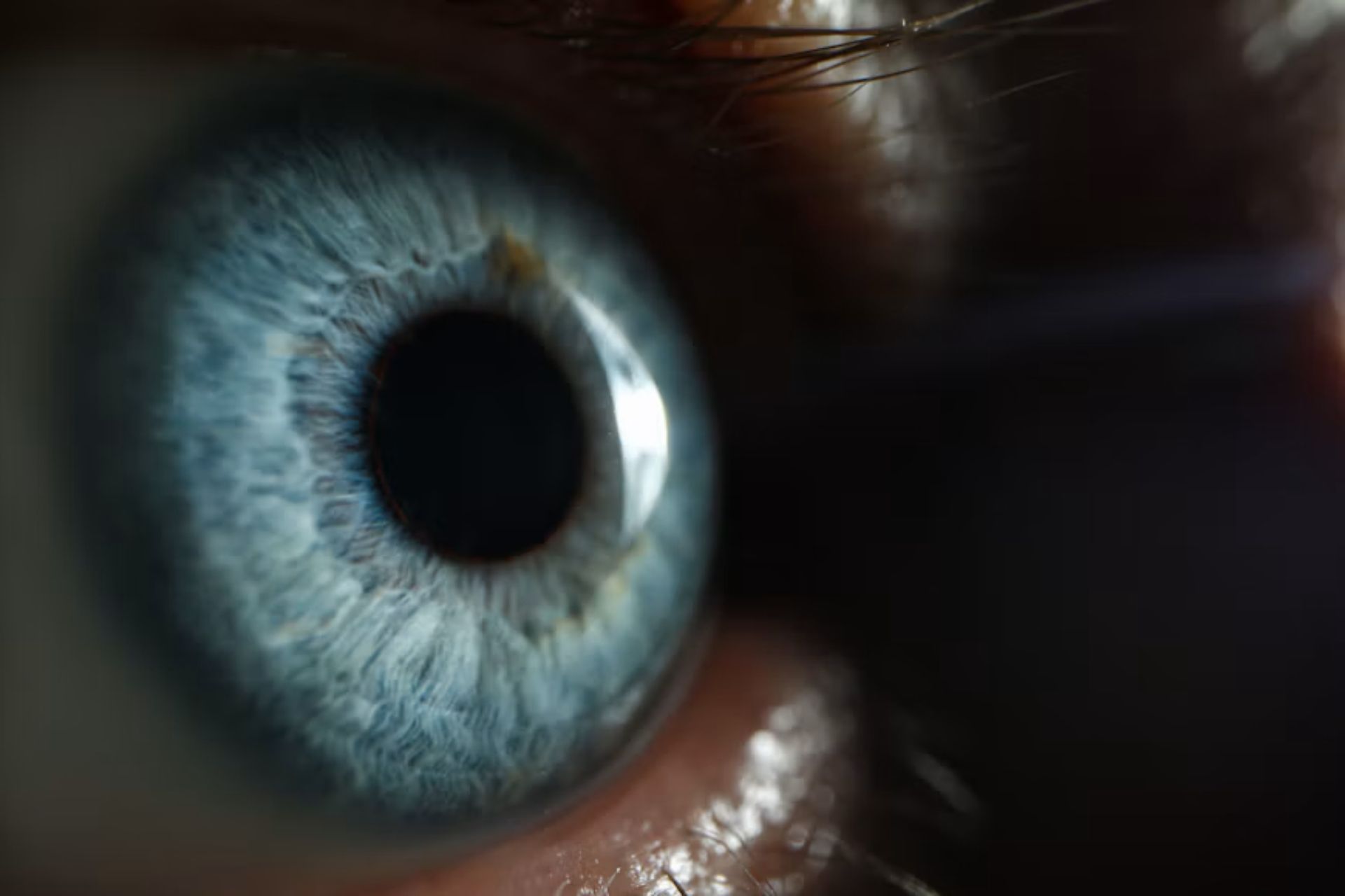 Male blue eye closeup super macro background selection of glasses and contact lenses concept